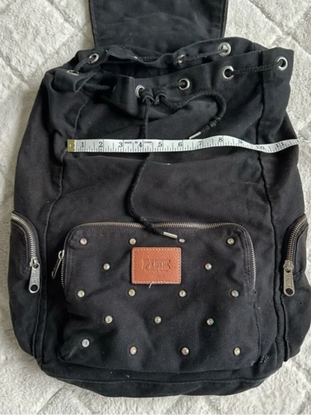 Victoria Secret PINK | Black Rhinestone Canvas Stud Backpack | One Size - Picture 7 of 15
